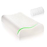 UUQ Almohada Cervical de Látex, Viscoelástica, Ortopedica y Antiacaros con 2 Fundas de Algodón Puro, Diseño Terapéutico Bajo y Alto con Firmeza Media para Dolor de Cuello, Proceso Talalay (Blanco)