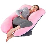 Almohada suave de terciopelo para embarazo, almohada lavable para dormir embarazada, almohada grande en forma de U, almohadas para dormir de lado para mujer embarazada, 70 x 145 cm (gris-rosa)