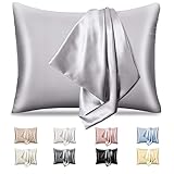 pendali Funda de Almohada de Satén para Cabello y Piel, Funda Almohada con Cremallera Oculta, Antiarrugas, Resistente a la Decoloración, 1 Pieza Microfibra Suave Fundas Almohadas 48 x 66 cm (Gris)