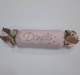 Cojín Caramelo Antivuelco de Piqué Rosa y Camel de BORDADOS LOYMAR